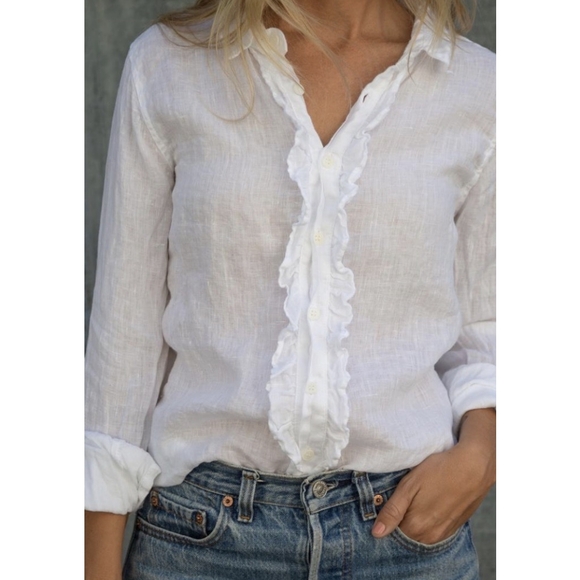 CP Shades Linen Ruffle Shirt Long Sleeve Size Medium - Picture 1 of 15